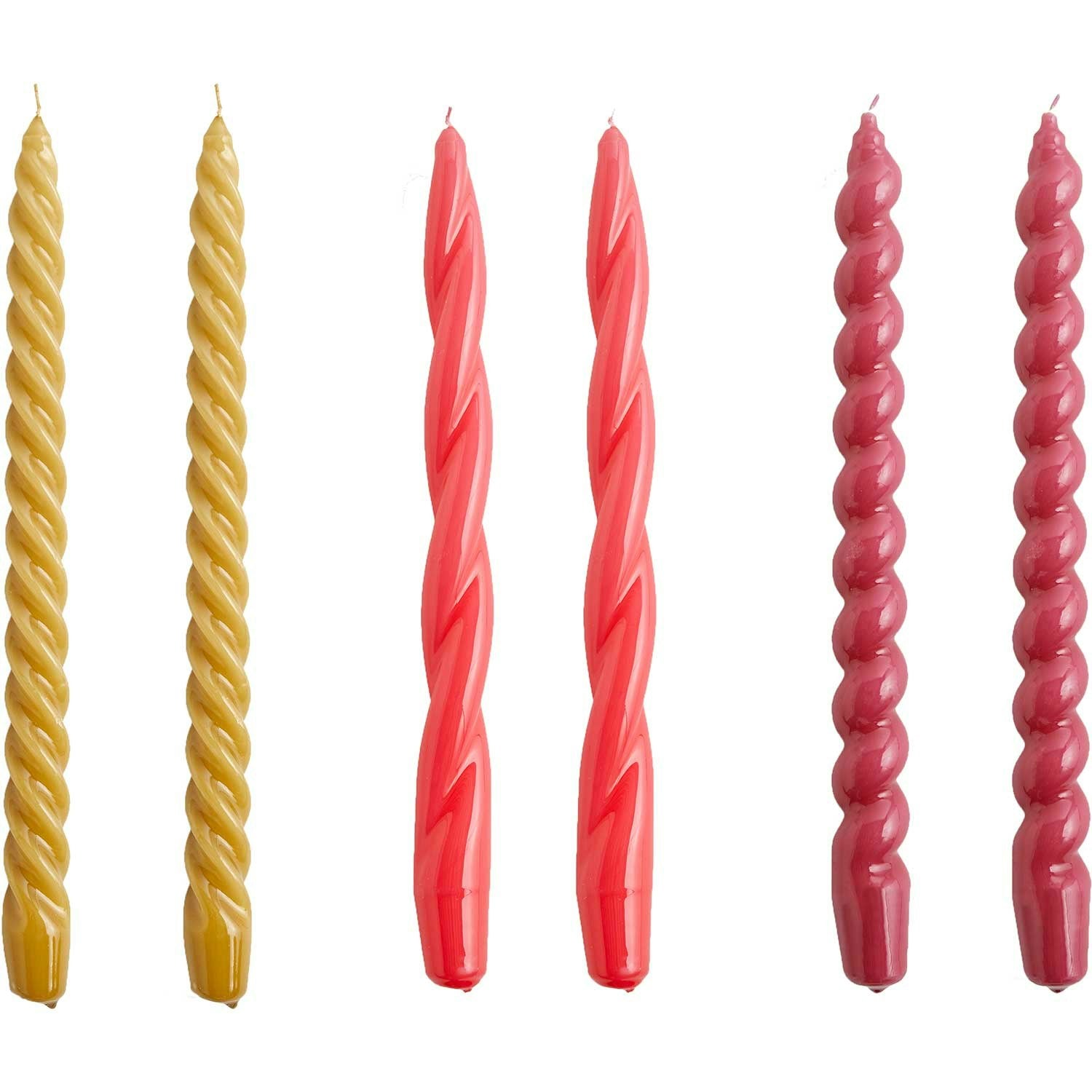 Hay Mix Kerzen 6-er Set Lang, Mustard / Raspberry / Dark Punch