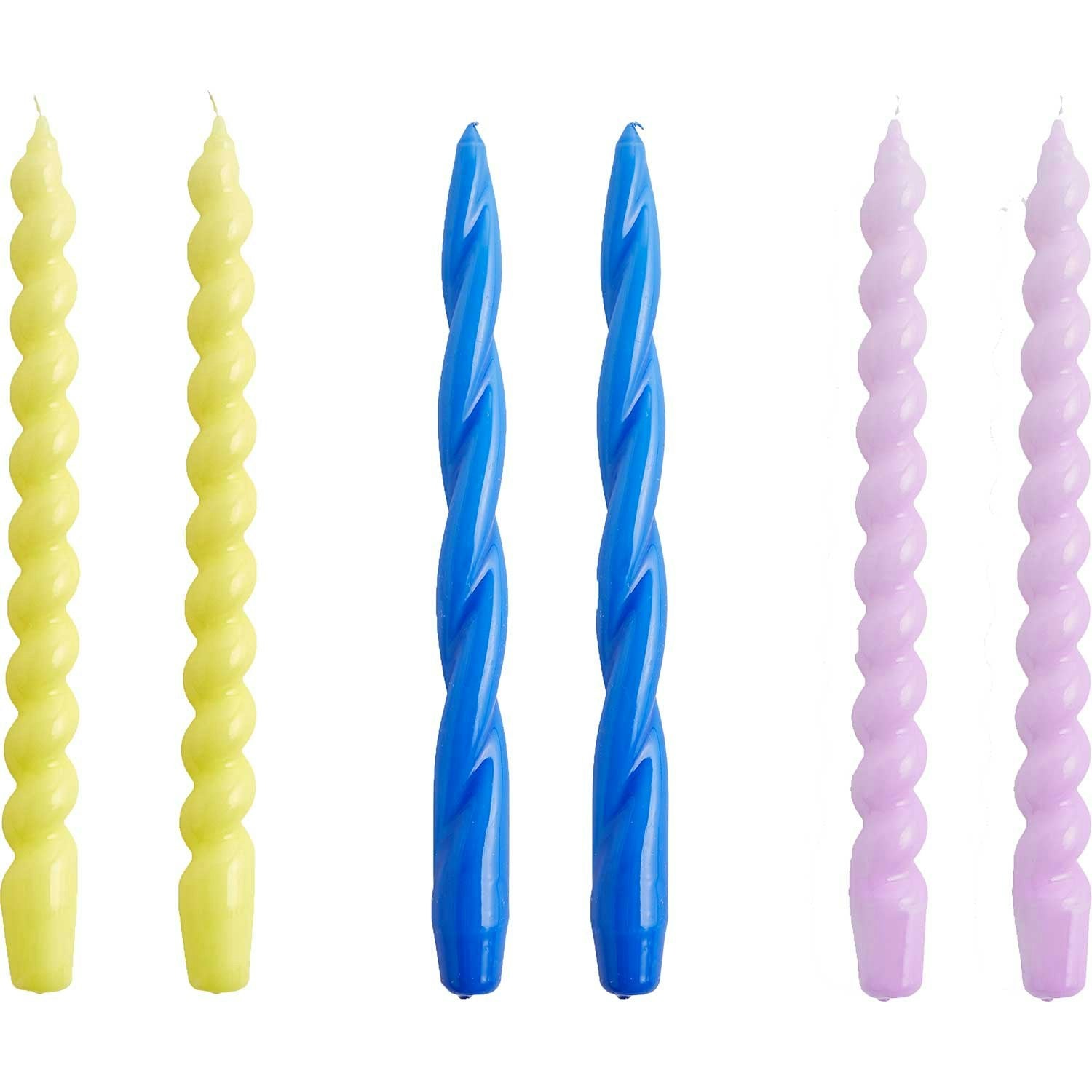 Hay Mix Kerzen 6-er Set Lang, Lemonade / Sky Blue / Liliac