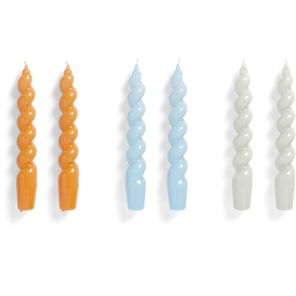 Hay Spiral Kerzen 6-er Set, Mandarinenfarben / Blau / Grau