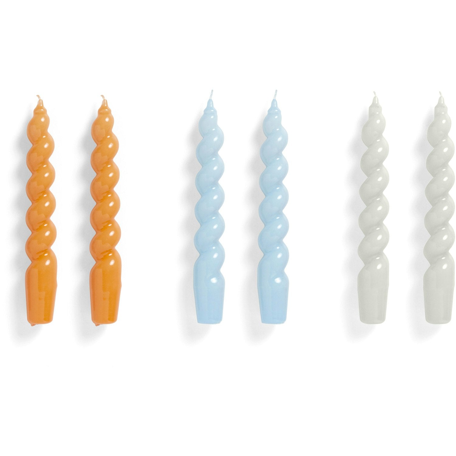 Hay Spiral Kerzen 6-er Set, Mandarinenfarben / Blau / Grau