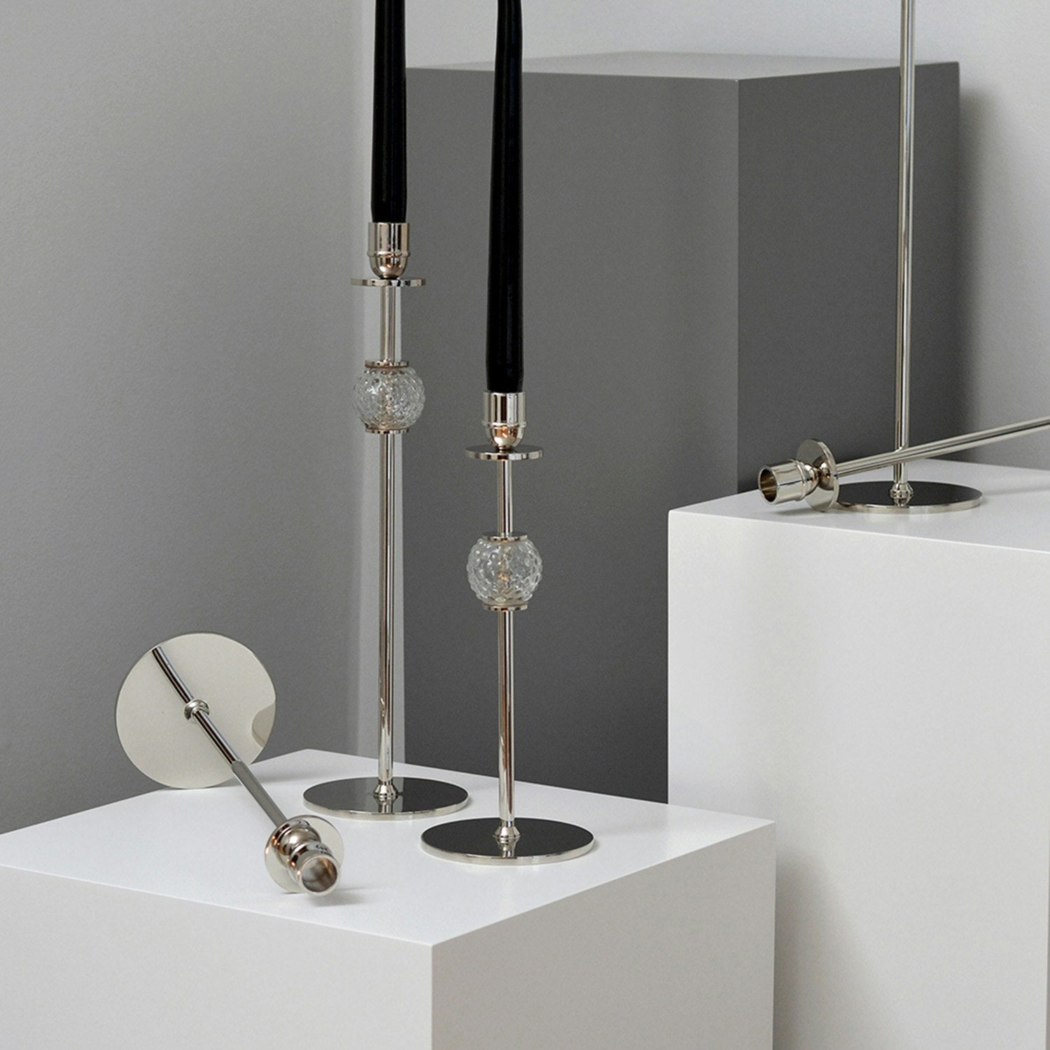  La Luna Candlestick Nickel Plated Brass, 40 Cm