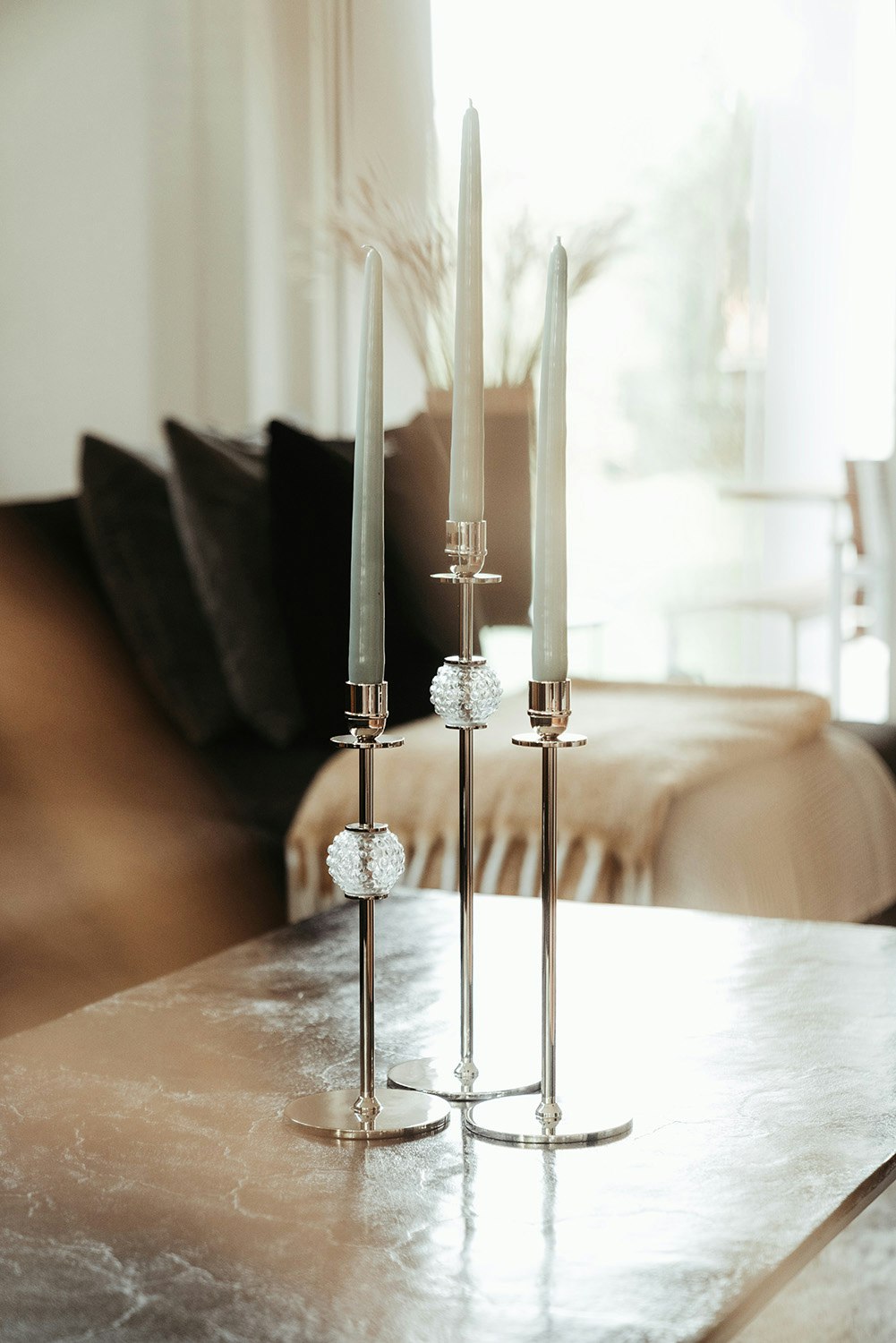  La Luna Candlestick Nickel Plated Brass, 40 Cm