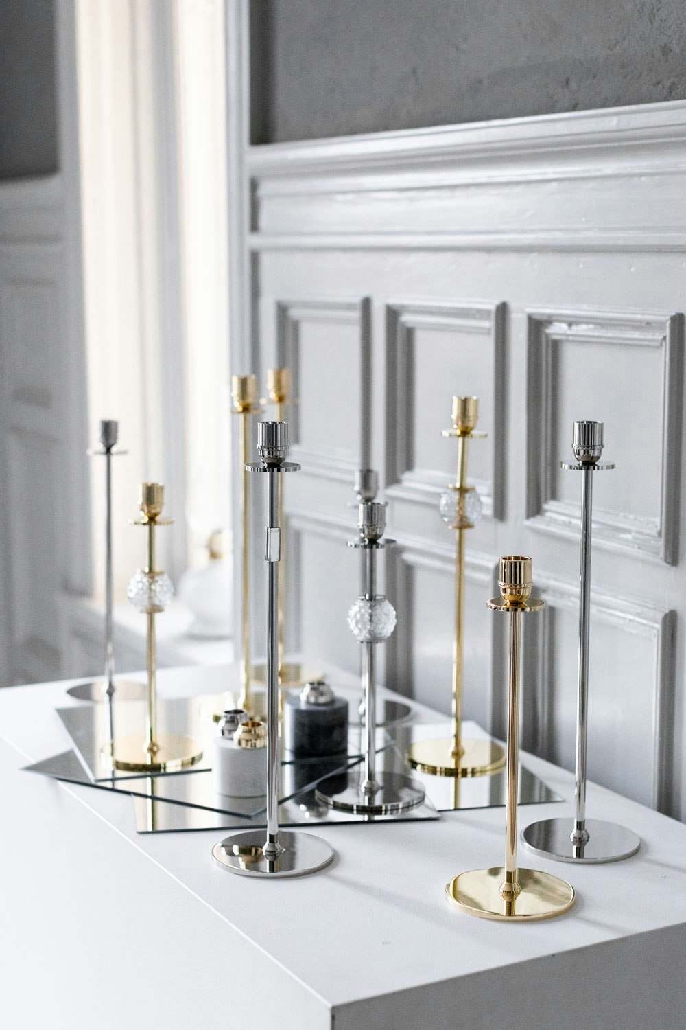  Tuti Candlestick 40 Cm, Nickel Plated Brass