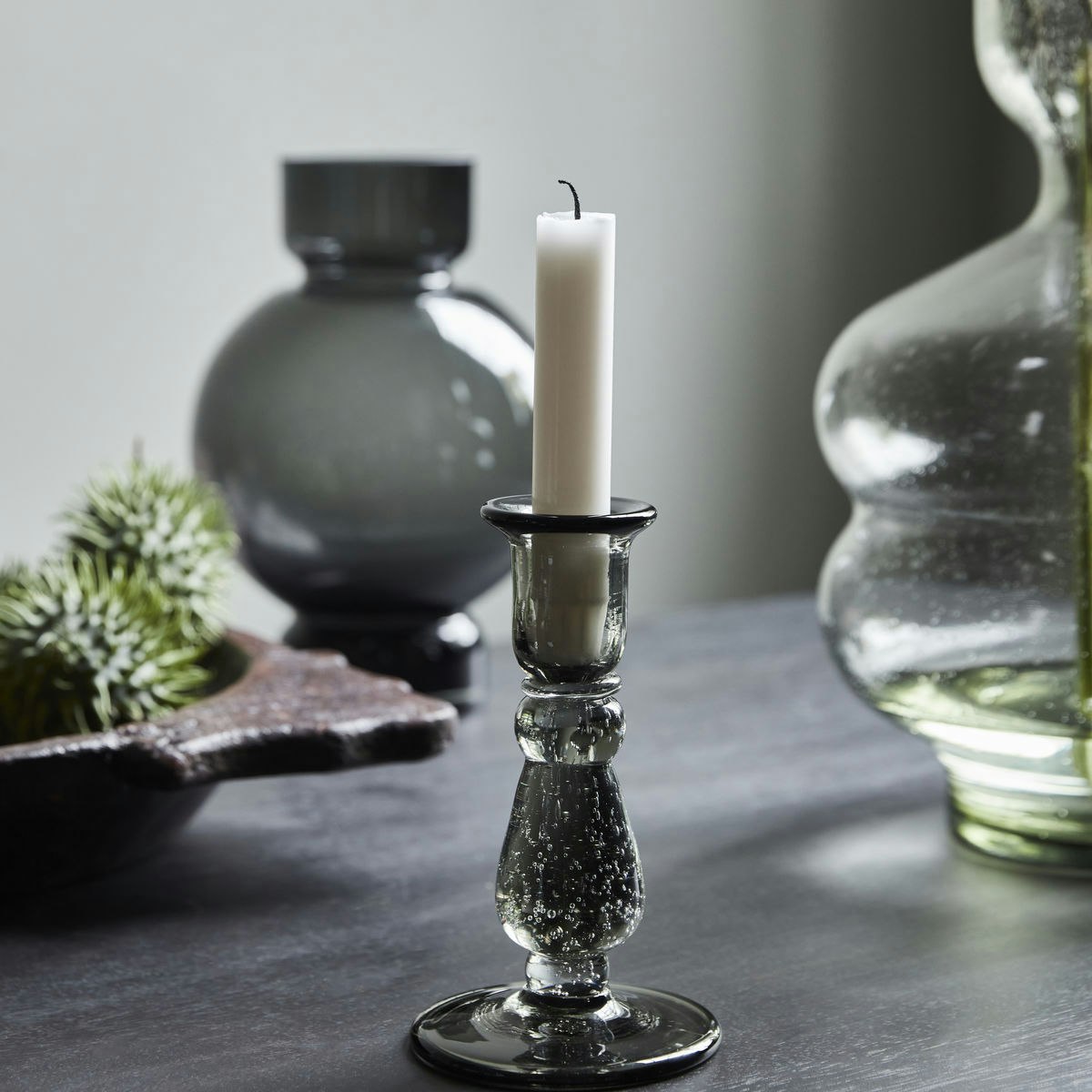 House Doctor Glee Kerzenhalter Glas Grau H16 Cm