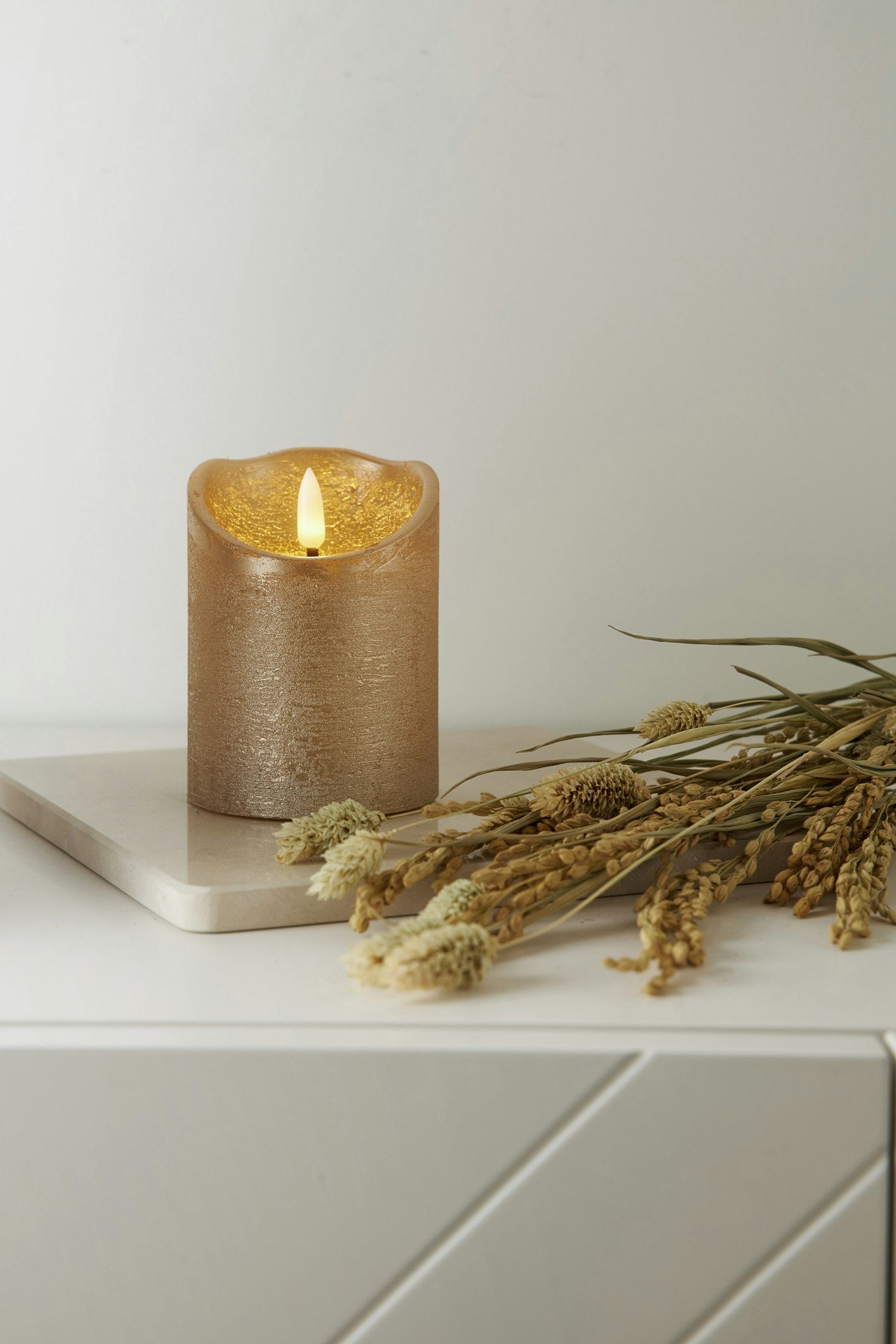 Star Trading Flamme Rustic LED Stumpenkerze Gold, 10 Cm
