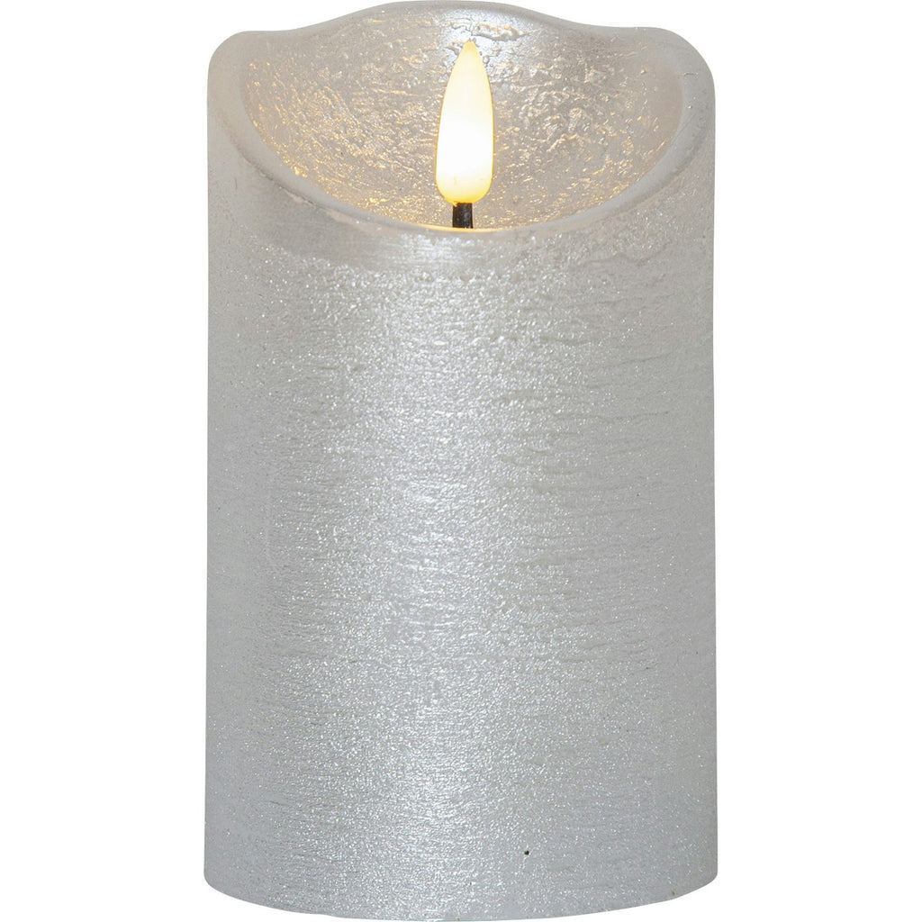 Star Trading Flamme Rustic LED Stumpenkerze Silber, 12 Cm
