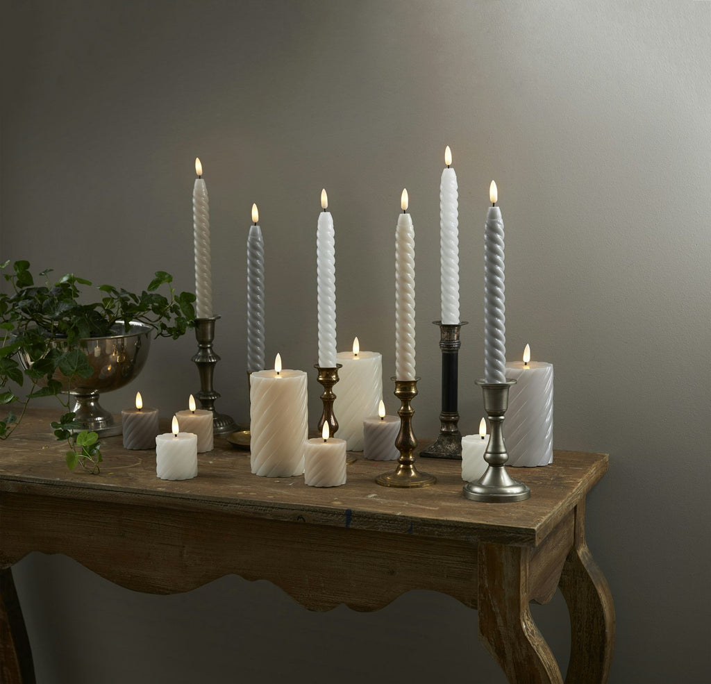 Star Trading Flamme Swirl LED Antike Kerze 25 Cm 2-er Set, Grau