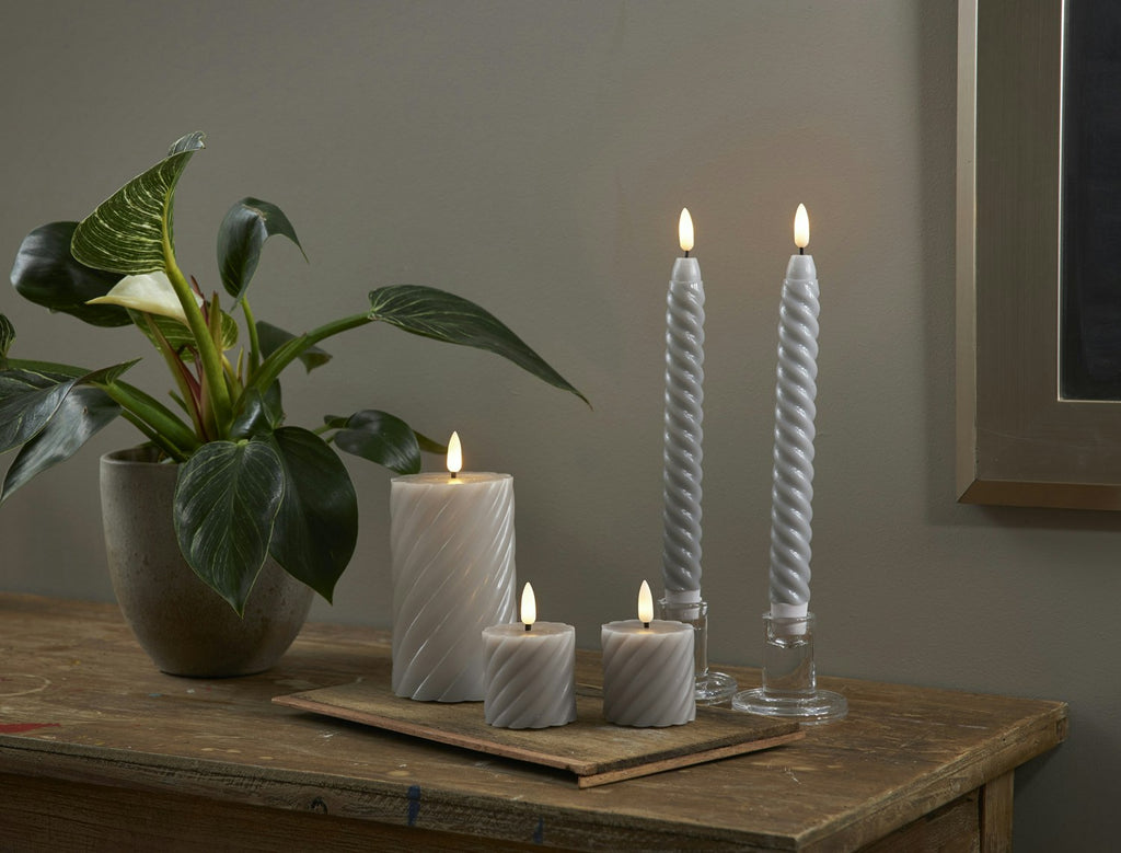 Star Trading Flamme Swirl LED Antike Kerze 25 Cm 2-er Set, Grau