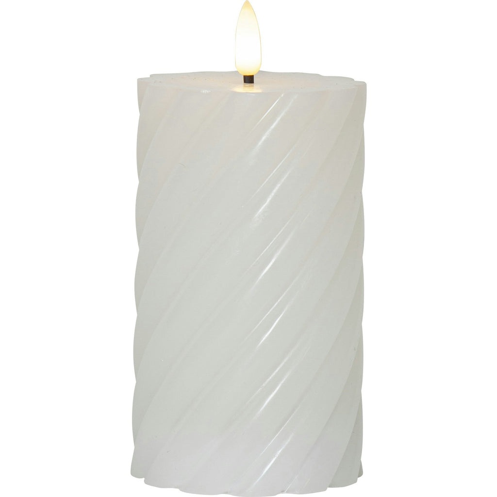 Star Trading Flamme Swirl LED Stumpenkerze 15 Cm, Weiß