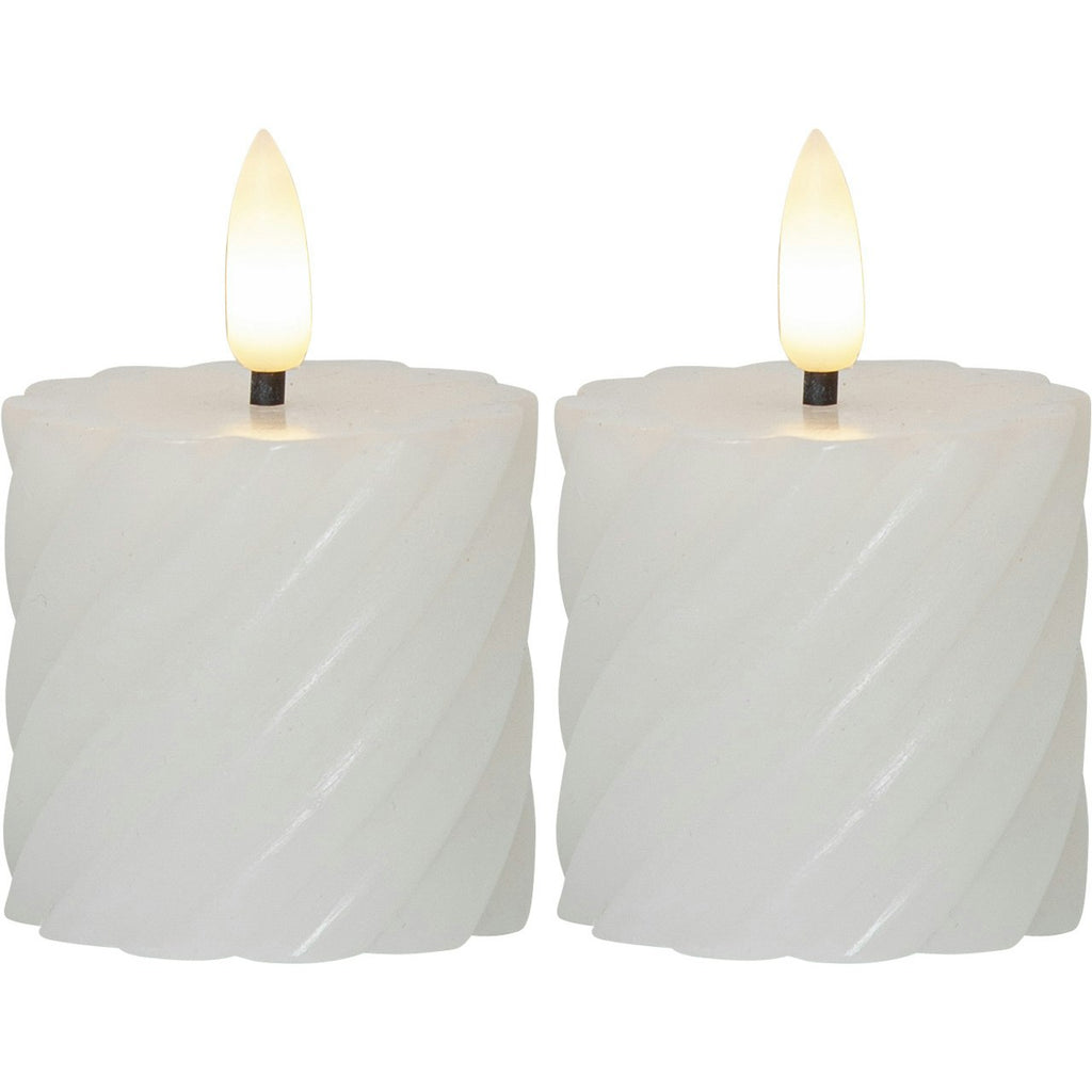 Star Trading Flamme Swirl LED Stumpenkerze 7,5 Cm 2-er Set, Weiß