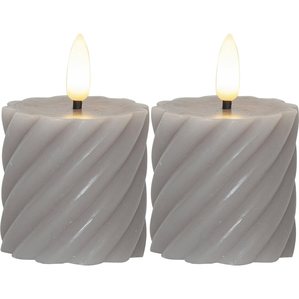 Star Trading Flamme Swirl LED Stumpenkerze 7,5 Cm 2-er Set, Grau