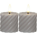 Star Trading Flamme Swirl LED Stumpenkerze 7,5 Cm 2-er Set, Grau