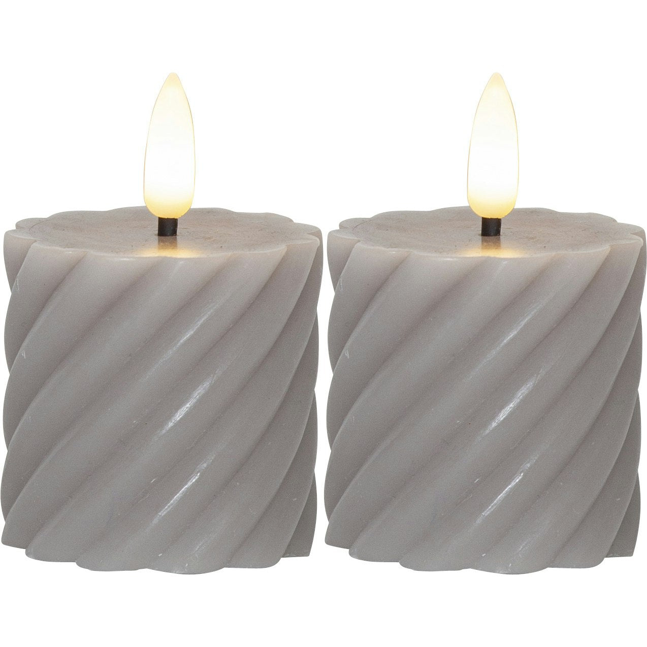 Star Trading Flamme Swirl LED Stumpenkerze 7,5 Cm 2-er Set, Grau