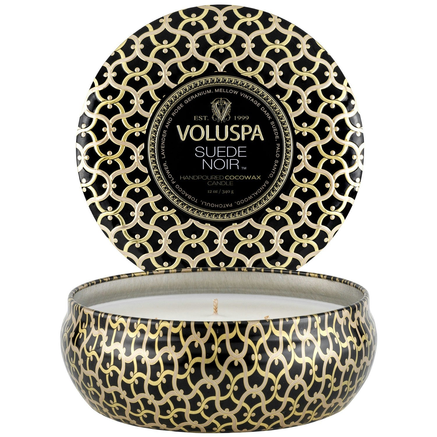 Voluspa Maison-3-Docht-Tin-Duftkerze, Suede Noir