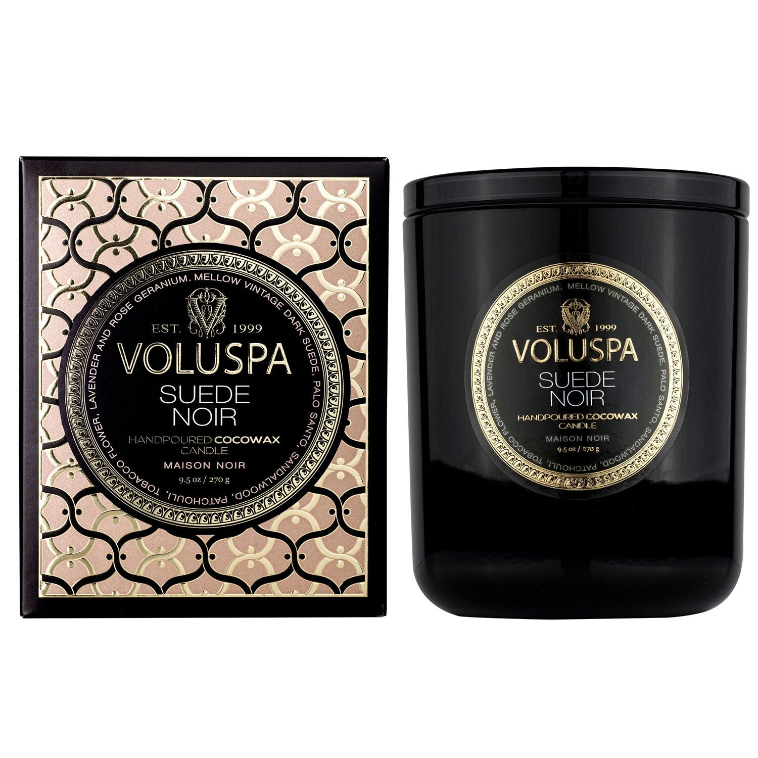 Voluspa Maison Classic Boxed Duftkerze, Suede Noir